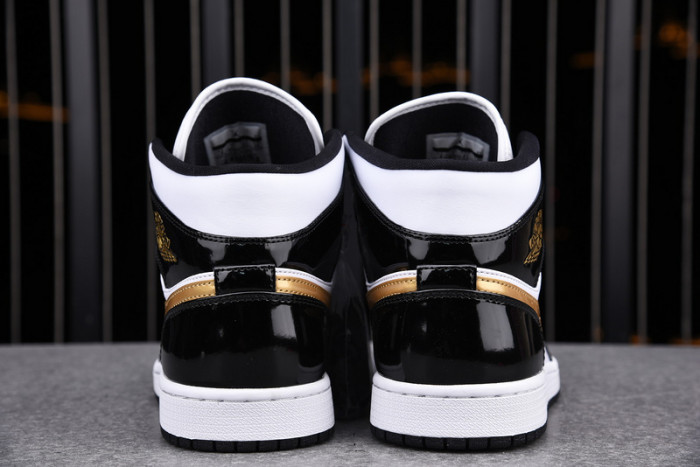 air jordan 1 mid patent black white gold 852542-007