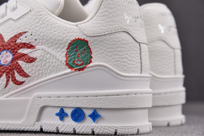 l&v x yayoi kusama trainer white print