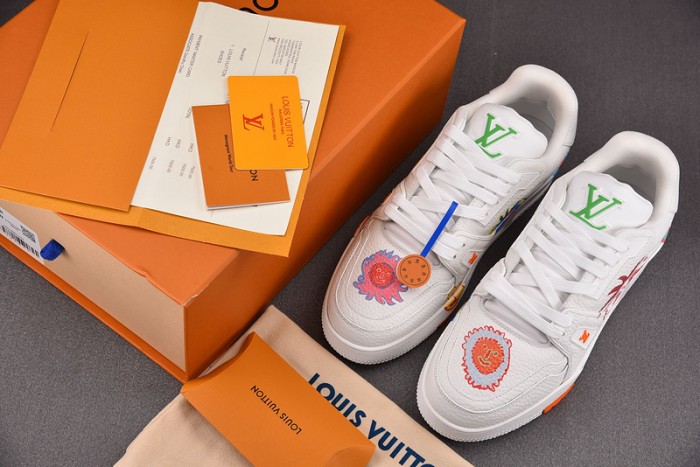 l&v x yayoi kusama trainer white print