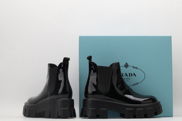 prad monolith patent leather chelsea boots
