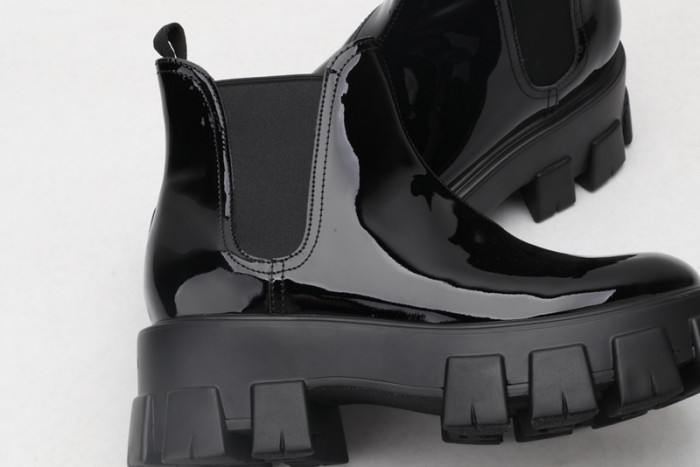 prad monolith patent leather chelsea boots