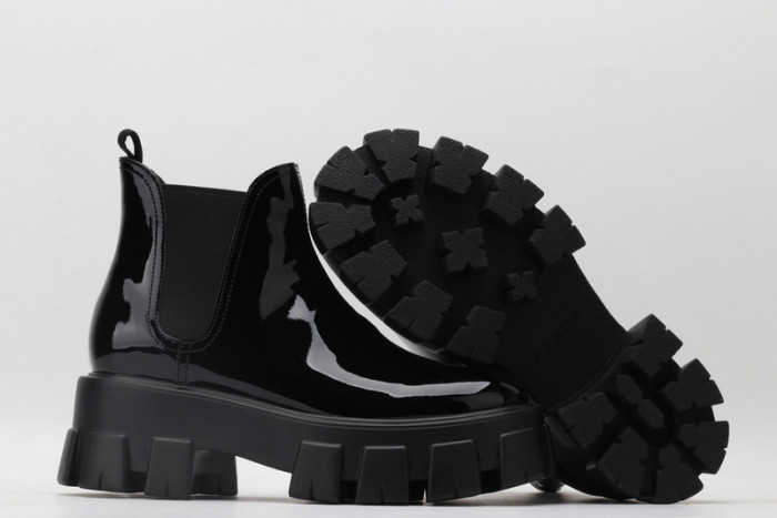 prad monolith patent leather chelsea boots