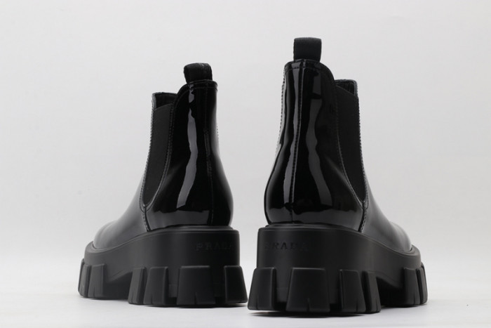 prad monolith patent leather chelsea boots