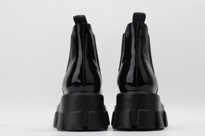 prad monolith patent leather chelsea boots