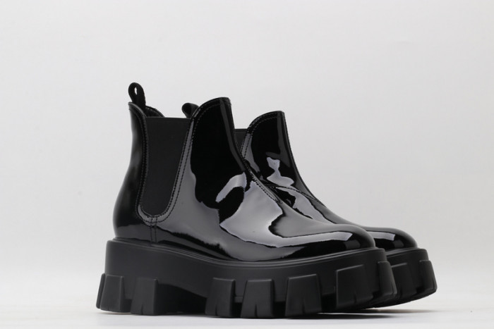prad monolith patent leather chelsea boots