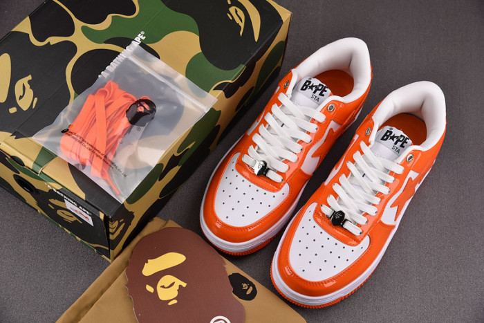 a bathing ape bape sta patent leather orange white