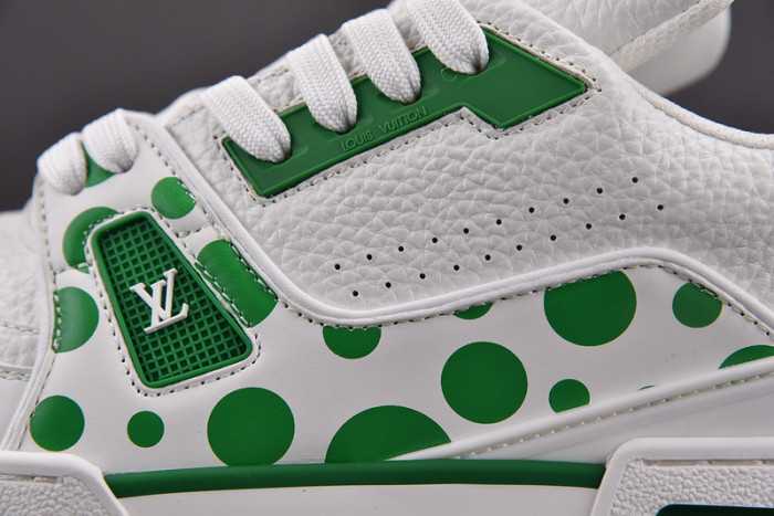 l&v x yayoi kusama trainer white green