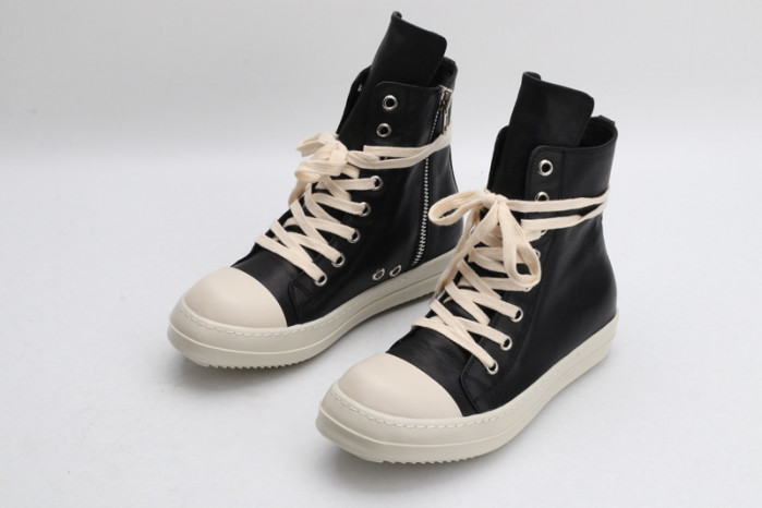 rick owens leather high top black cream sneaker