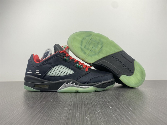 clot x air jordan 5 low black green red dm4640-036