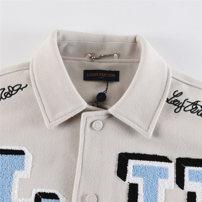 l**is V*t*n multi-patches mixed leather varsity blouson milky white