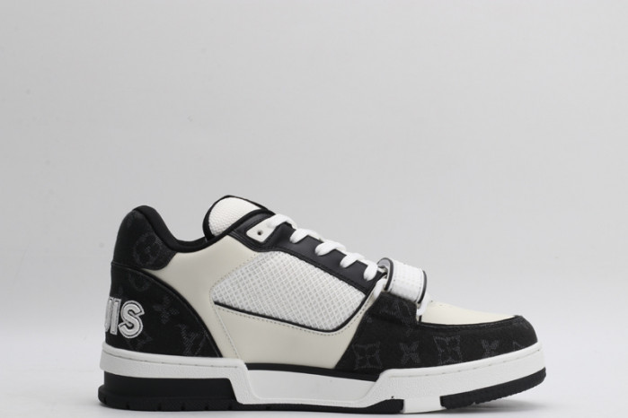 l&v trainer velcro strap monogram denim black white