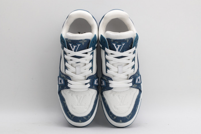 l&v trainer monogram denim white blue