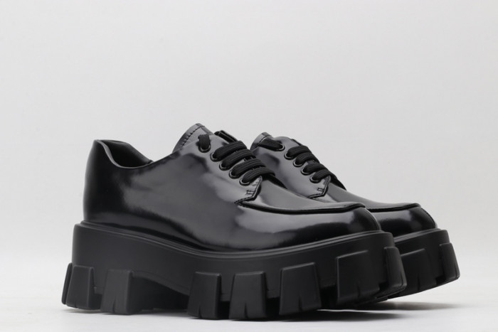 prad brushed leather and nylon lace-up shoes