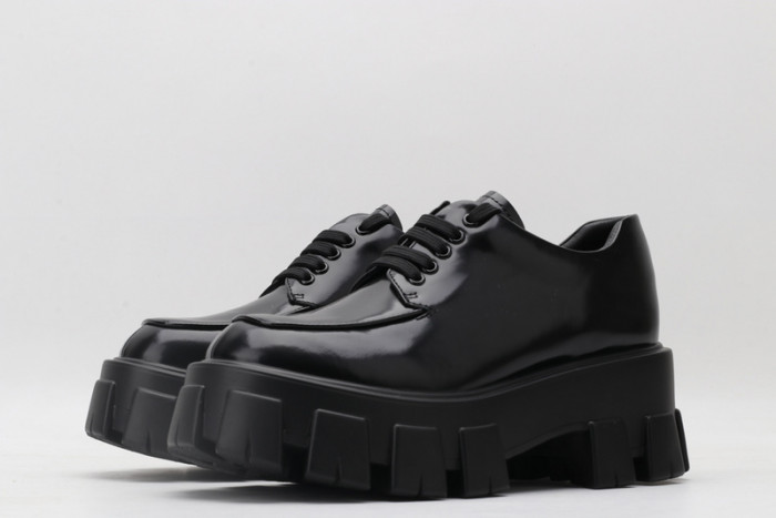 prad brushed leather and nylon lace-up shoes