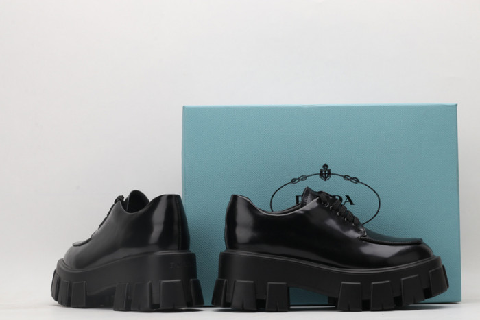 prad brushed leather and nylon lace-up shoes