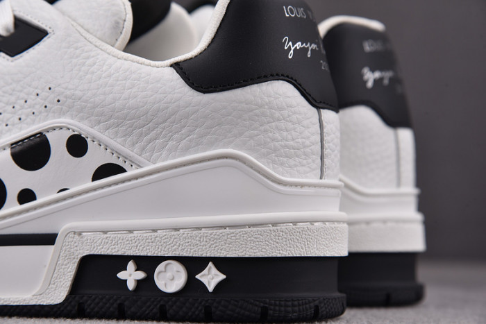 l&v x yayoi kusama trainer white black