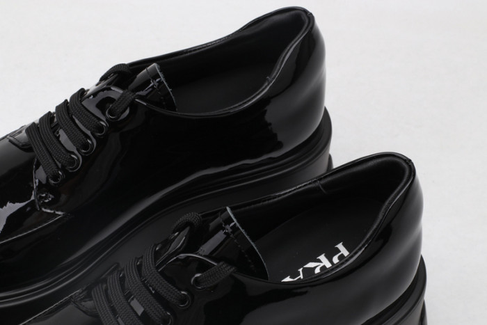 prad patent leather and nylon lace-up shoes